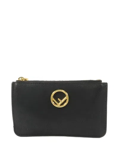 Pre-owned Fendi Logo Leather Wallet In Black