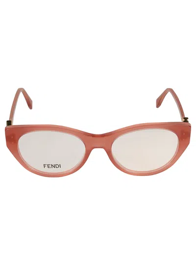 Fendi Logo Lens Round Frame In Brown