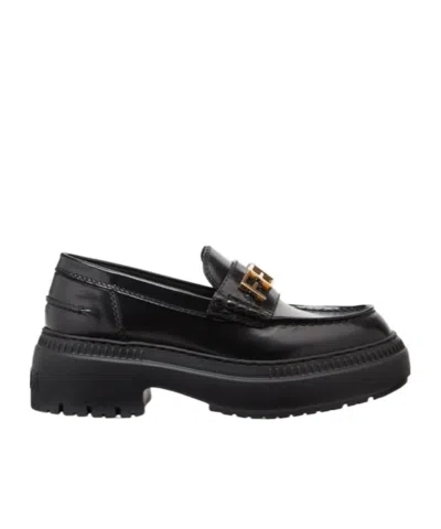 Fendi Logo-lettered Chunky-sole Loafers In Black