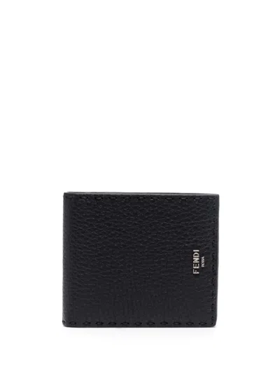 Fendi Logo-lettering Bi-fold Wallet In Black