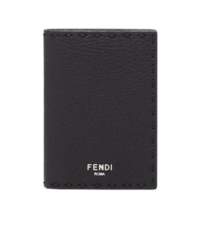 Fendi Logo-lettering Leather Card Holder In Black