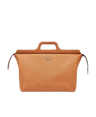 Fendi Logo-lettering Leather Duffle Bag In Brown