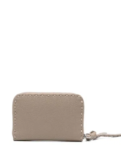 Fendi Logo-lettering Leather Wallet In Brown