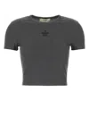 Fendi Logo Lettering Ribbed Cropped T-shirt In Grey