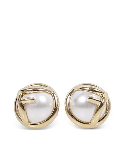 Fendi Logo-lettering Stud Earrings In Gold