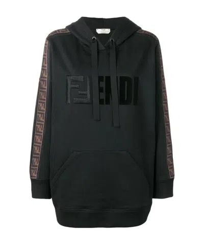 Fendi Logo Logo Hooded Sweater In Black
