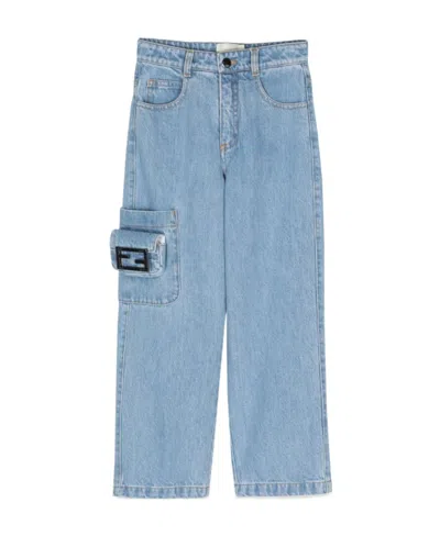 Fendi Logo Logo Jeans In Blue