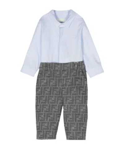 Fendi Logo Long-sleeved Jumpsuit In Gray