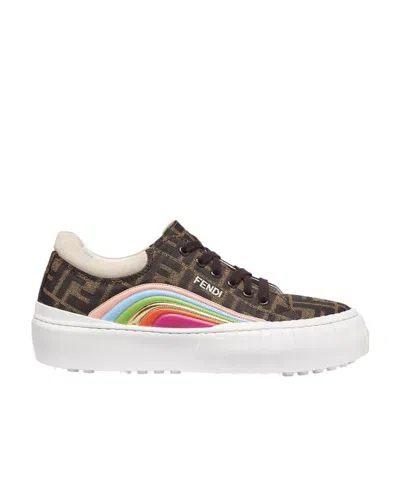 Fendi Logo Low-top Sneakers In Brown
