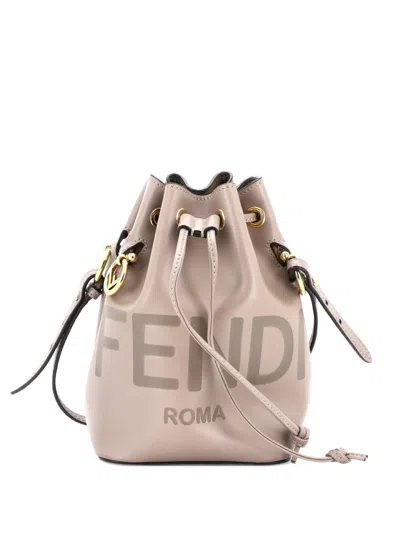 Pre-owned Fendi Logo Mon Tresor Leather Mini Bucket Bag In Brown