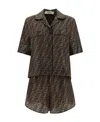 Fendi Ff Pattern Silk Pajama Set In Black