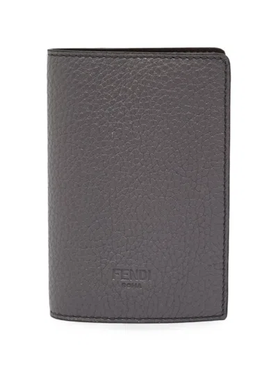 Pre-owned Fendi Logo Passport Holder In Grey
