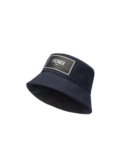 Fendi Logo-patch Bucket Hat In Blue