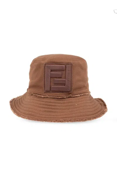 Fendi Logo Patch Bucket Hat In Brown