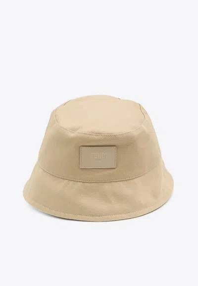 Fendi Logo-patch Bucket Hat In Sand