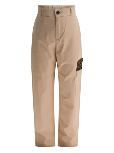 Fendi Kids' Logo-patch Cargo-pockets Trousers In Brown