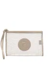 Fendi Logo-patch Clutch Bag In Neutrals