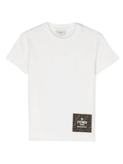Fendi Kids' Logo-patch Cotton T-shirt In White