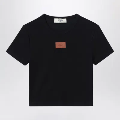 Fendi Logo Patch Cotton T-shirt In Black