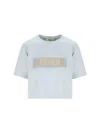 Fendi Grosgrain Logo Cropped T-shirt In Qyh Powder Blue