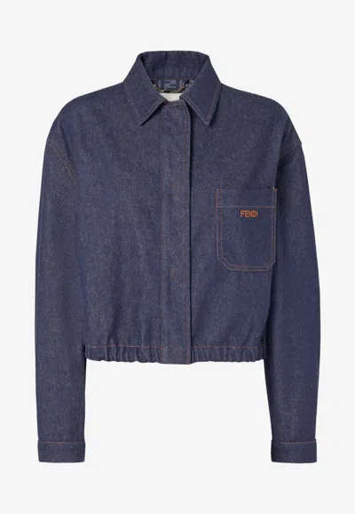 FENDI LOGO PATCH CROPPED DENIM JACKET