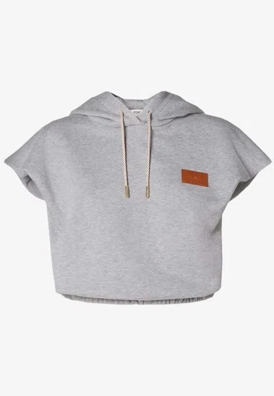 Fendi Logo Patch Cropped Top With Hood In Gray