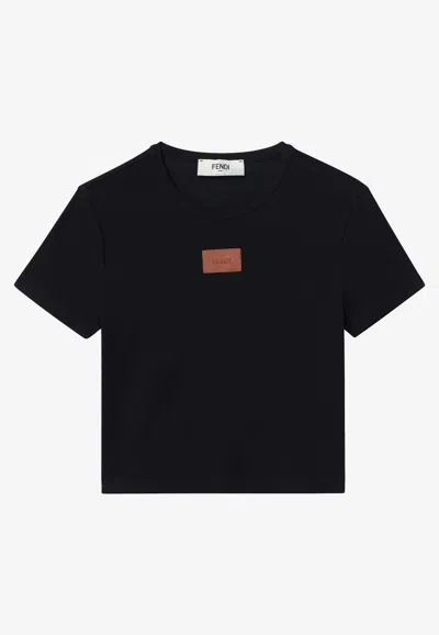 Fendi Logo Patch Cropped T-shirt In Black