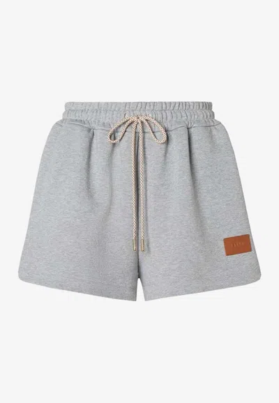 Fendi Logo Patch Drawstring Jersey Shorts In Gray