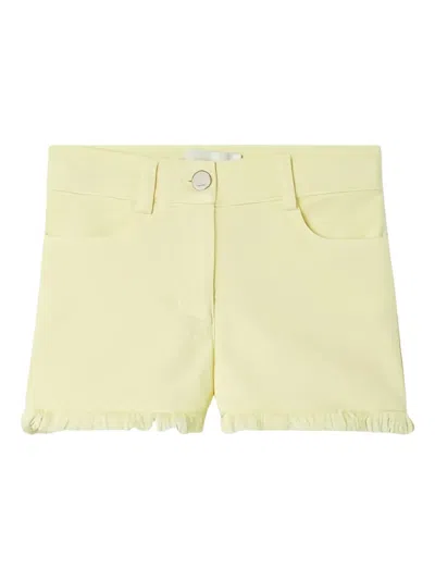 Fendi Logo-patch Frayed-hem Shorts In Yellow
