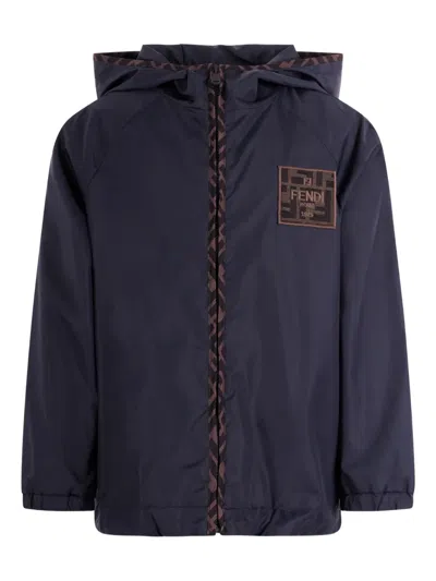 Fendi Logo-patch Hooded Jacket In Blue