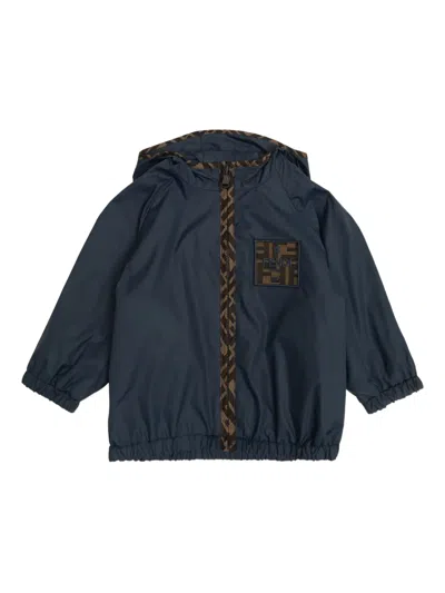Fendi Babies' Logo-patch Jacket In Blue