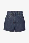 Fendi Logo Patch Mini Denim Shorts In Blue