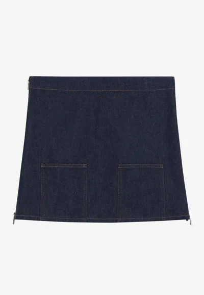 Fendi Logo Patch Mini Denim Skirt In Blue