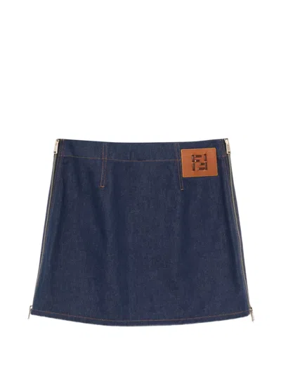 Fendi Logo-patch Mini Skirt In Blue