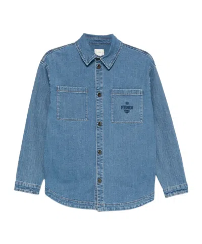 Fendi Logo-patch Overshirt In Blue
