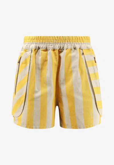 Fendi Logo Patch Pequin Shorts In Yellow