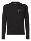 Fendi Knit Sweater With Ribbed Cuffs And Pocket In Black
