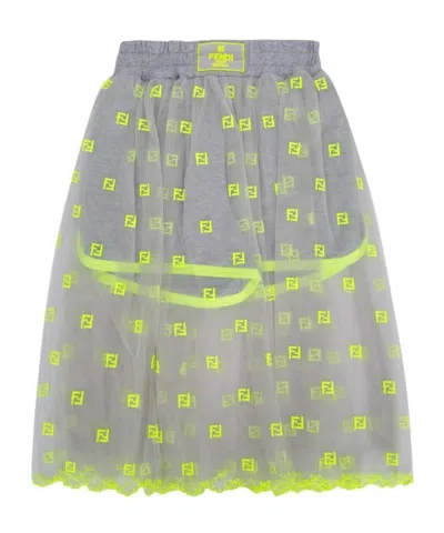 Fendi Logo-patch Semi-sheered Skirt In Yellow