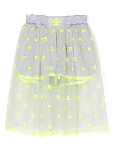 Fendi Kids' Logo-patch Semi-sheered Skirt In Grey