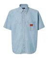 Fendi Collared Shirt With Pocket And Short Sleeves In Blue