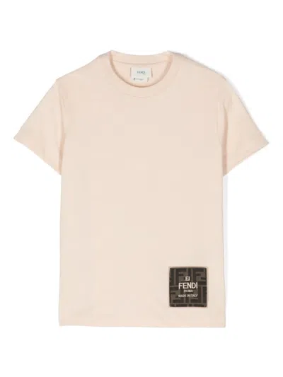 Fendi Kids' Logo-patch T-shirt In Neutrals
