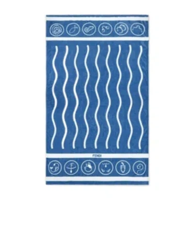 Fendi Logo Pattern Beach Towel In Blue