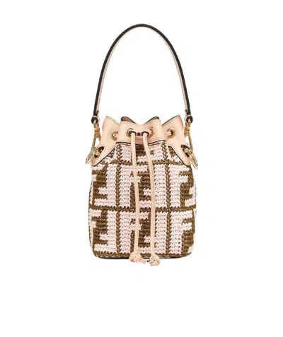 Fendi Logo Pattern Bucket Bag In Nude