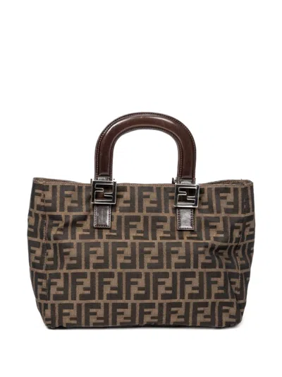 Pre-owned Fendi Logo Pattern Handle Bag In Brown