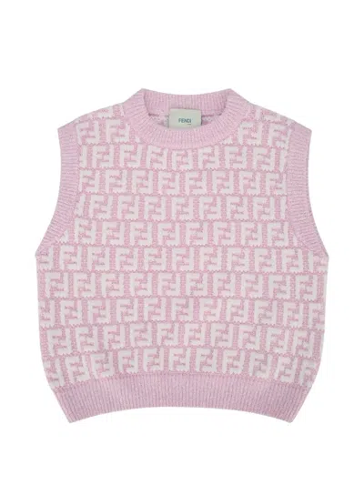 Fendi Kids' Logo Pattern Knitted Top In Purple