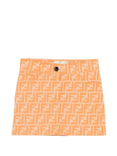 Fendi Kids' Logo Pattern Skirt In Orange