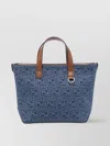 Fendi Denim Effect Ff Jacquard Small Shopping Bag In Blue