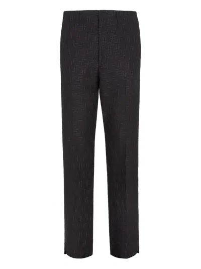 Fendi Logo Patterned Trousers In Black