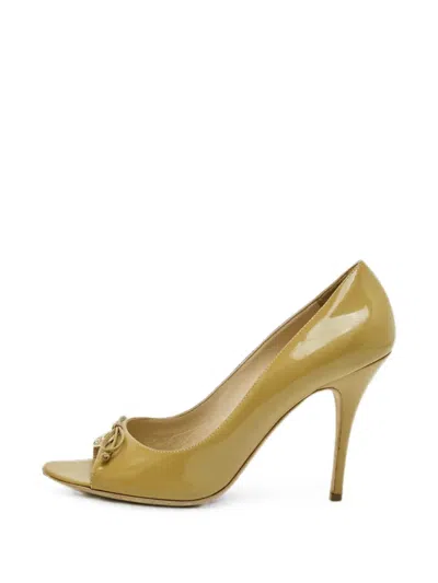 Pre-owned Fendi Logo Peep-toe Pumps In Neutral