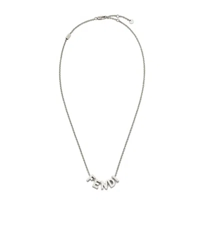 Fendi Logo Pendant Necklace In Gray